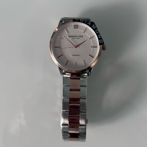 New Genuine Diamond Two-Tone Bracelet Watch Kenneth Cole Silver and Rose Gold - Picture 1 of 6